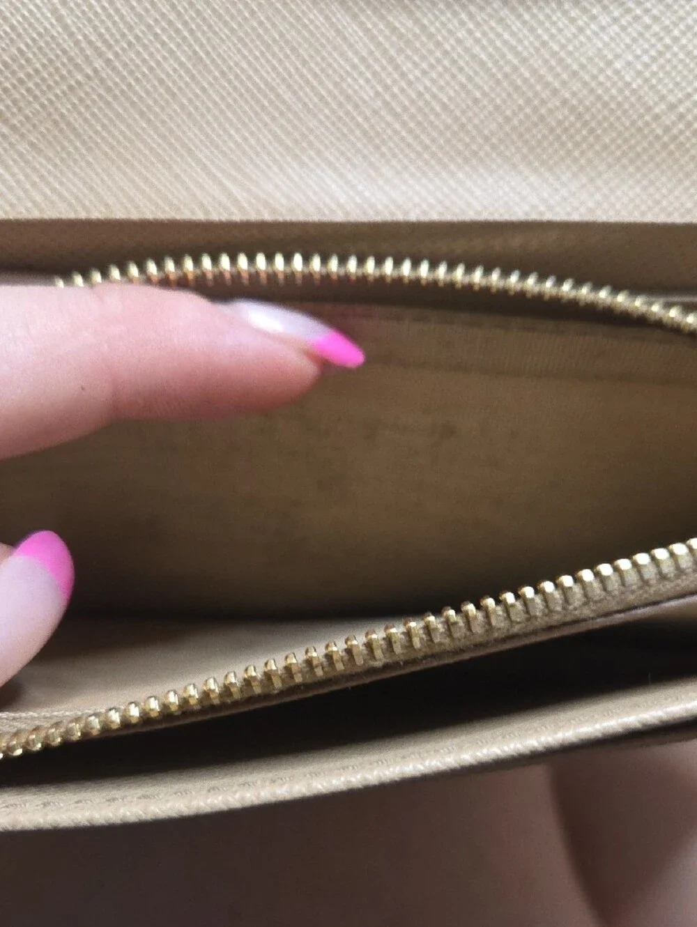 Prada Beige Saffiano Fiocco  Bow-Accent Wallet with Gold Plaque